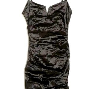 NICOLE MILLER Techno Metal V-bar Mini Dress Chocolate Brown